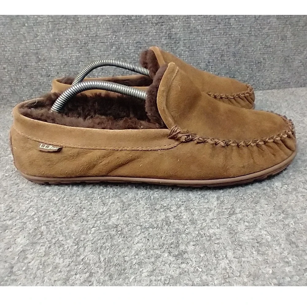 LL Bean Wicked Good Venetian Slippers Mens 9 Brown Suede Shearling 296508